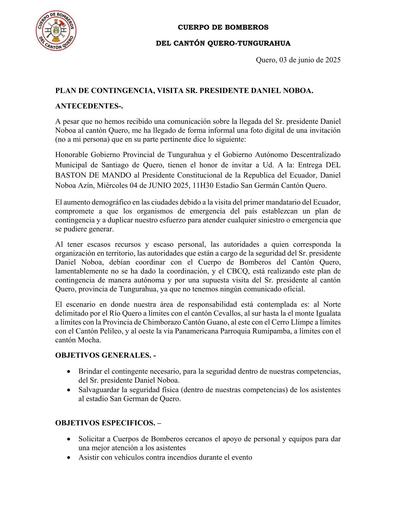 PLAN DE CONTINGENCIA, VISITA SR. PRESIDENTE DANIEL NOBOA.